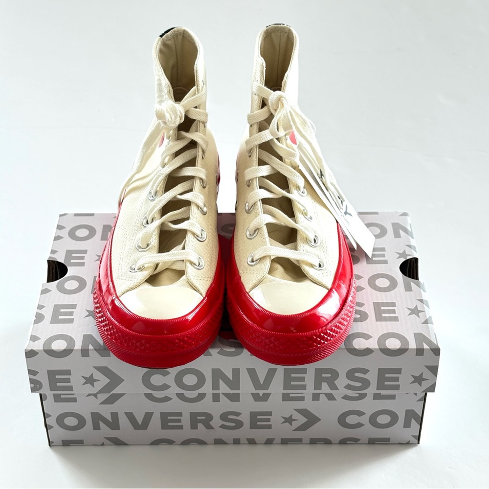 Comme des Garçons PLAY x Converse Chuck 70 High Top Sneakers Off-White Red W8/M6